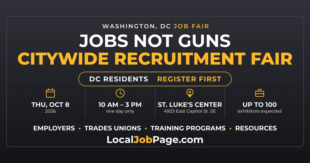 Jobs Not Guns Recruitment Fair October 8 in Southeast DC: What to Know Before You Go